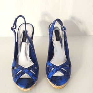 White House Black Market Blue Wedge Sandals size 8
